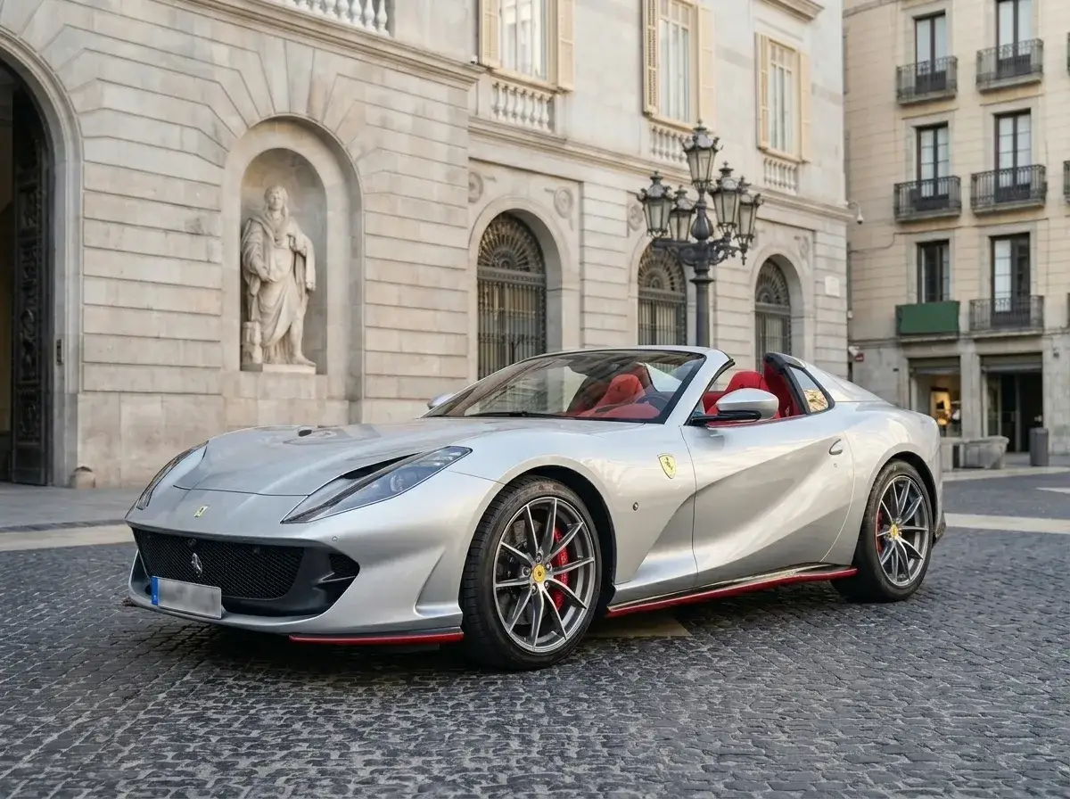 Ferrari 812 GTS 2024, perfil lateral — Milan Super Car Rental, Milán. Ferrari 812 GTS en Milán El Ferrari 812 GTS 2024 está disponible para alquiler en Milán…