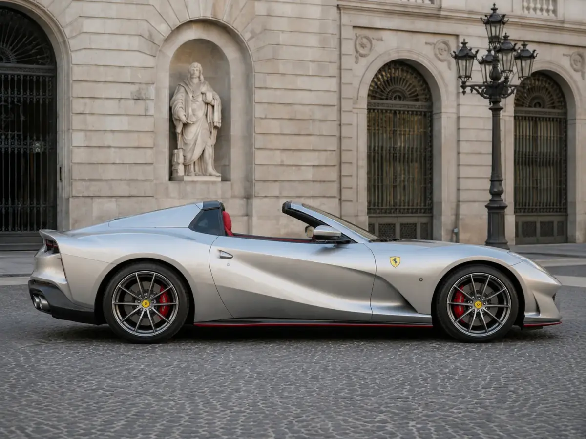 Ferrari 812 GTS 2024, side profile — Milan Super Car Rental, Milan. Ferrari 812 GTS in Milan The 2024 Ferrari 812 GTS is available for rental in Milan as a…